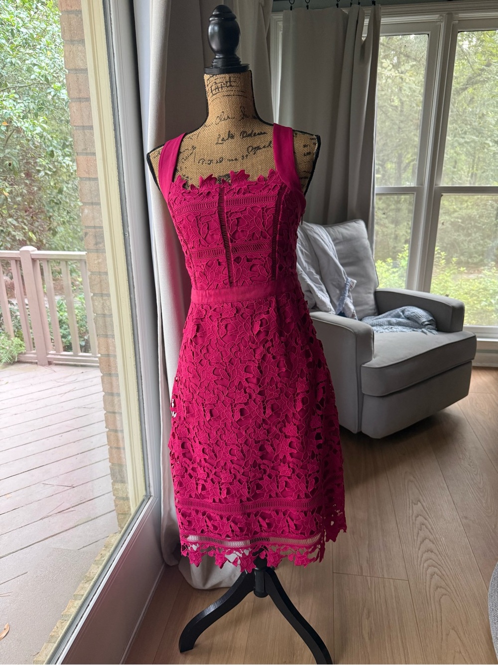 HD in Paris Raspberry Lace Midi Dress